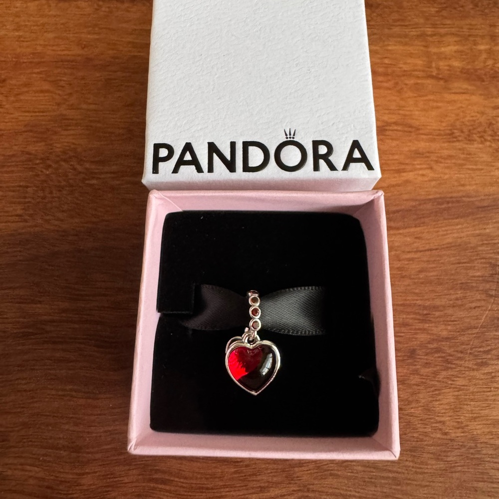 Pandora Silver Necklace with Red Heart Pendant